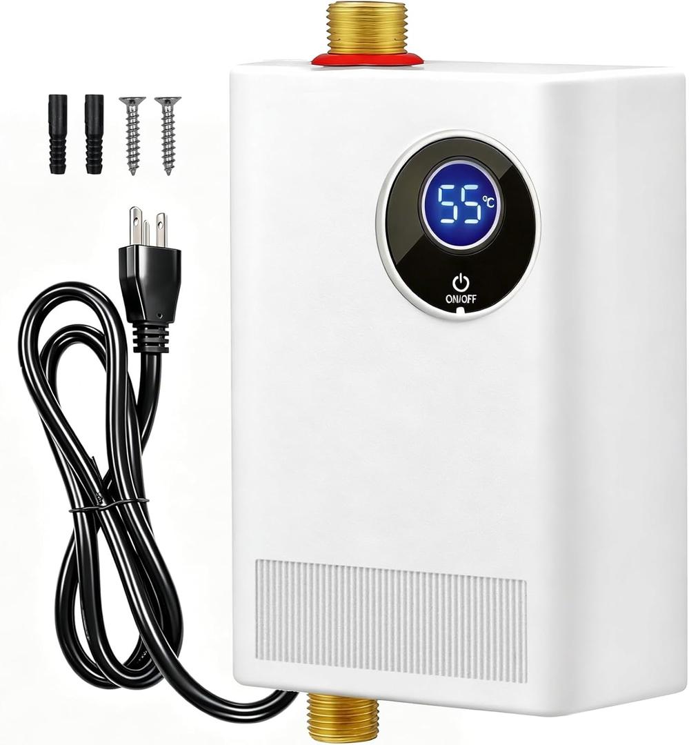 Tankless Water Heater Electric 110V, 3000W Instant Water Heater Under Sink, On Demand Hot Water Heater Electric with Digital Display, Portable Mini Small Water Heater for Kitchen Bathroom RV