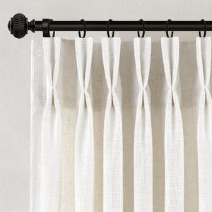 Pinch Pleated Linen Curtains 90 Inches Long for Living Dining Room Bedroom 2 Panel Set Natural Cream Birch Pinch Pleat Curtain 90 Inch Neutral Boho Floor to Ceiling Curtains Semi Sheer Linen Drapes, 40"W x 90"L