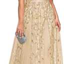 Pinup Fashion Plus Size Formal Dresses - Evening Gowns Wedding Sequin Embroidery V-Neck Prom Long Dress, Size: 18W