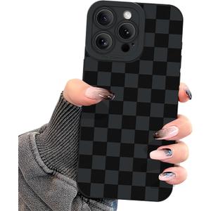 for iPhone 15 Pro Max Case, Cute Luxury Black Lattice Checker Pattern Design Case for Girls Women Men Soft TPU Bumper Anti-Scratch Shockproof Camera Protective Cover for iPhone 15 Pro Max (iPhone 15 Pro Max Black Lattice Checker)