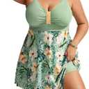 Hanna Nikole Womens Plus Size Swim Dress Swimsuit One Piece Tummy Control Bathing Suit Flowy Body Shaping Swimwear