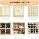 Shoe Organizer for Closet with Adjustable Dividers & Clear Cover - Fits up to 16 Pairs, Foldable Storage Box (Beige)