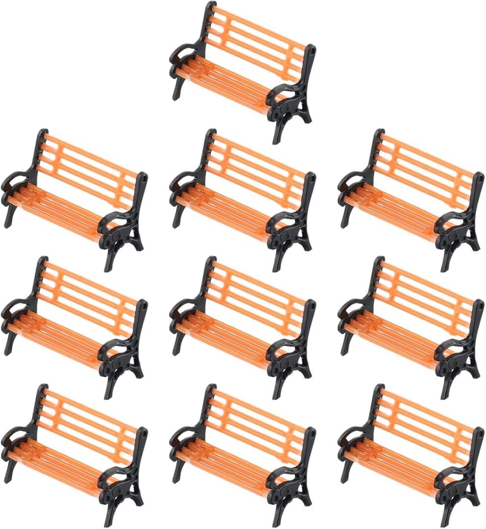 Miniature Bench, Mini Village Garden Chair Model Dollhouse Accessories Train Platform Bench Toys Landscape Decor Christmas Desktop Ornaments Party Favors(10PACK)