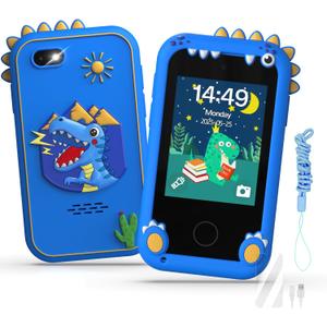 Kids Smart Phone Toys for Boys,Christmas Birthday Gifts for Girls Age 3-10 Kids Cell Phone Toys with 2.8" Touchscreen 20 Learning Games Dual Camera Music Player, 8G SD Card (Blue)