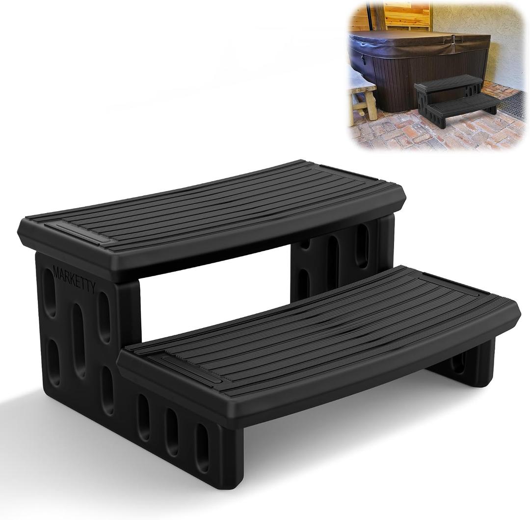 Hot Tub Steps, Non-Slip 2 Step Spa Stairs for Outdoor & Indoor, Black