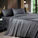 Shilucheng 4 Piece Queen Sheet Sets, Cooling Sheets, Blend Rayon Derived from Bamboo, Deep Pocket Up to 16", Breathable & Soft Bed Sheets, Hotel Silky Bedding Set, Dark Grey