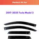 KPY Rain Guards Fit for 2017-2025 Tesla Model 3, Out-Channel Window Visors Vent Wind Deflectors 4PC, Car Accessories for 17-25 Model 3