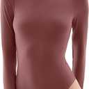 PUMIEY Women's Crew Neck Long Sleeve Bodysuit Second-skin Feel Tops Smoke Cloud Collection, S