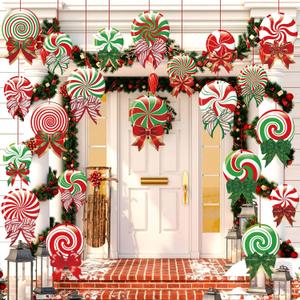 30 Pcs Christmas Decorations Outdoor Christmas Hanging Ornaments Peppermint Candy Yard Signs Double Sided Lawn Decorations Peppermint Ornaments for Xmas Party Home(Cute Style)