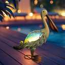 HONGLAND Solar Metal Pelican Statues Garden Sculpture & Statues, 19 Inch Glass Outdoor Pelican Yard Art Coastal Ocean Bird Decor Lawn Ornament for Backyard Porch Patio Decor, Blue-Green