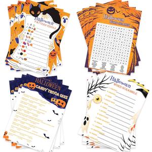 Halloween Party Games 129pcs Halloween Card Games for Adults/Teens Word Scramble Word Search Candy Trivia Card Games for Halloween Birthday Party Activity Classroom Ice Breaker
