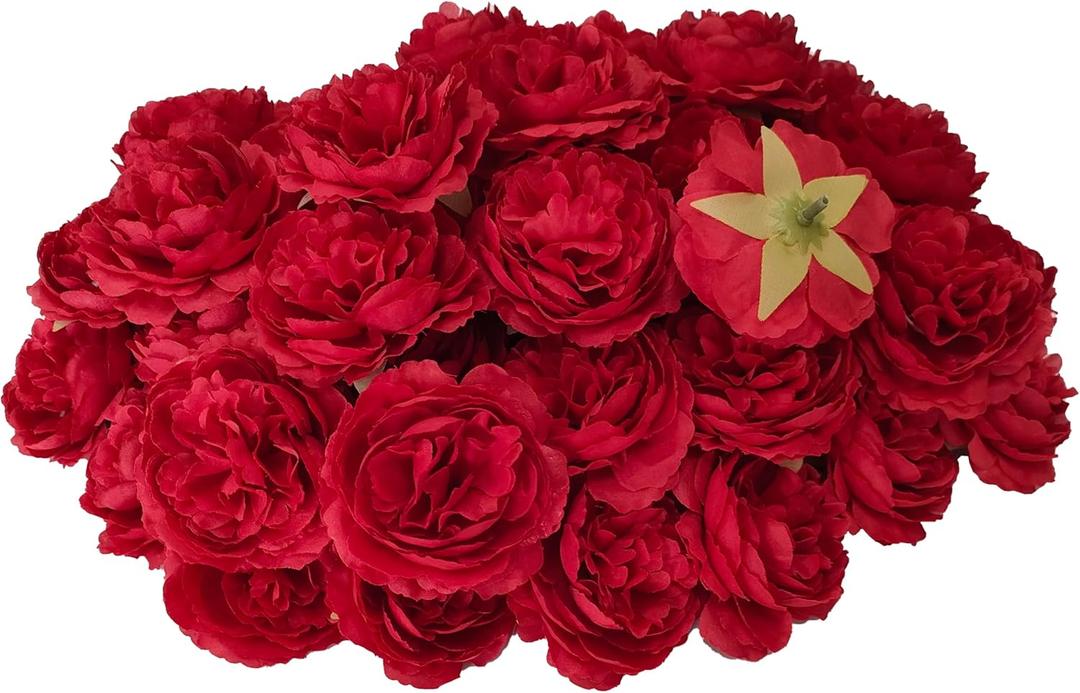 Red Rose Heads for Craft,3.3'' Rose Heads Artificial Flowers,40 Pcs Silk Rose Heads Bulk, Satin Rose Heads No Stem for DIY Flower Well, Crafts Bouquet (red)