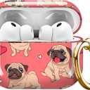 Compatible with AirPods Pro 3 Case 2025 for Women Girls  Cute Shockproof Protective Cover with Gold Round Buckle, Anti-Drop Soft Case for AirPod Pro 3rd Gen (Animated Pug Dog Red Heart)
