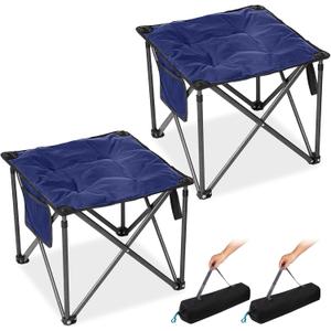 FUNDANGO Oversized Camping Stool for Adults, 2 Pack Thick Padded 18.1 Inch Folding Ottoman Foot Rest, 440 Lbs Heavy Duty Outdoor Camp Chairs with Anti-Slip Foots & Carry Bag for Fishing Travel (Blue)