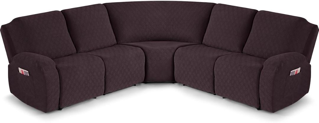 VANSOFY Extra Large Reclining Sectional Couch Covers, Washable 5-Piece Sofa Covers for L Shape Sectional Sofa Corner Seater, Thick, Soft Sofa Slipcovers (5 Seat Recliner Cover, Chocolate)