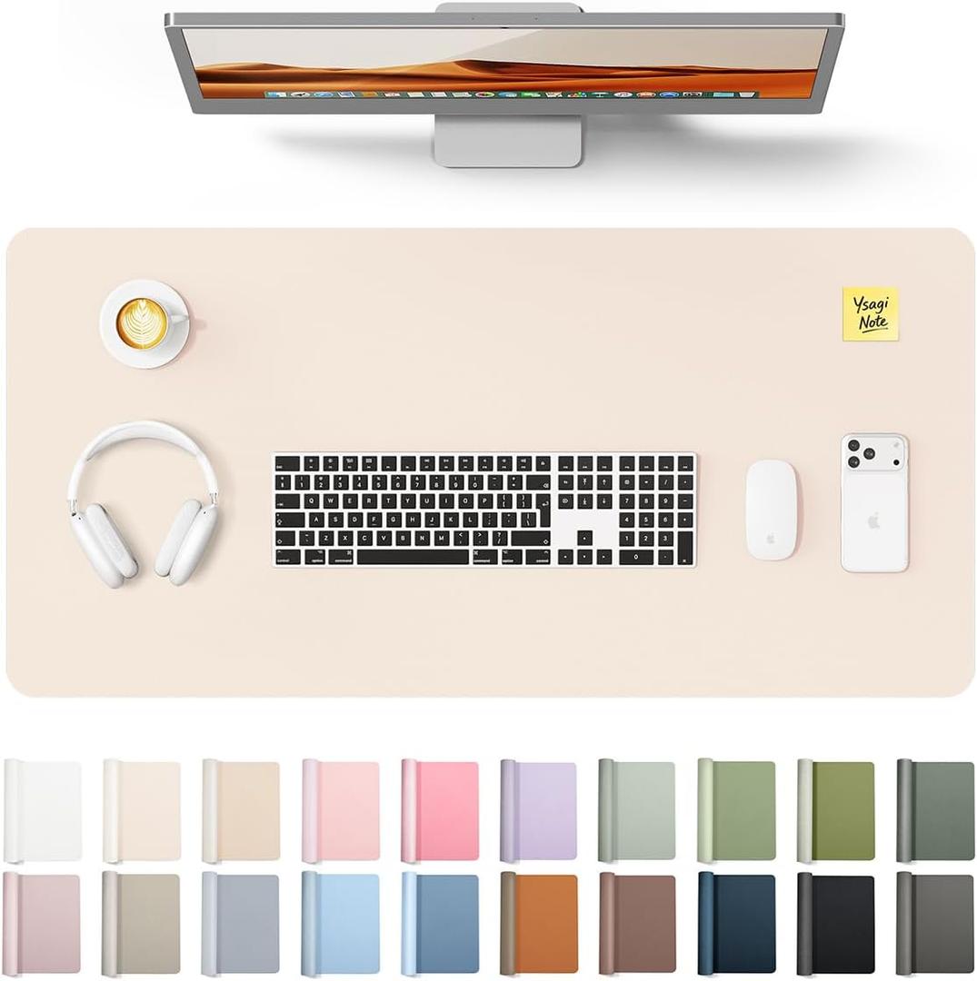 YSAGi Leather Desk Protector, Office Mat, Large Mouse Mat, Non-Slip PU Leather Blotter, Laptop Desk Mat, Waterproof Writing Pad for Office and Home (Cream, 31.5" x 15.8")