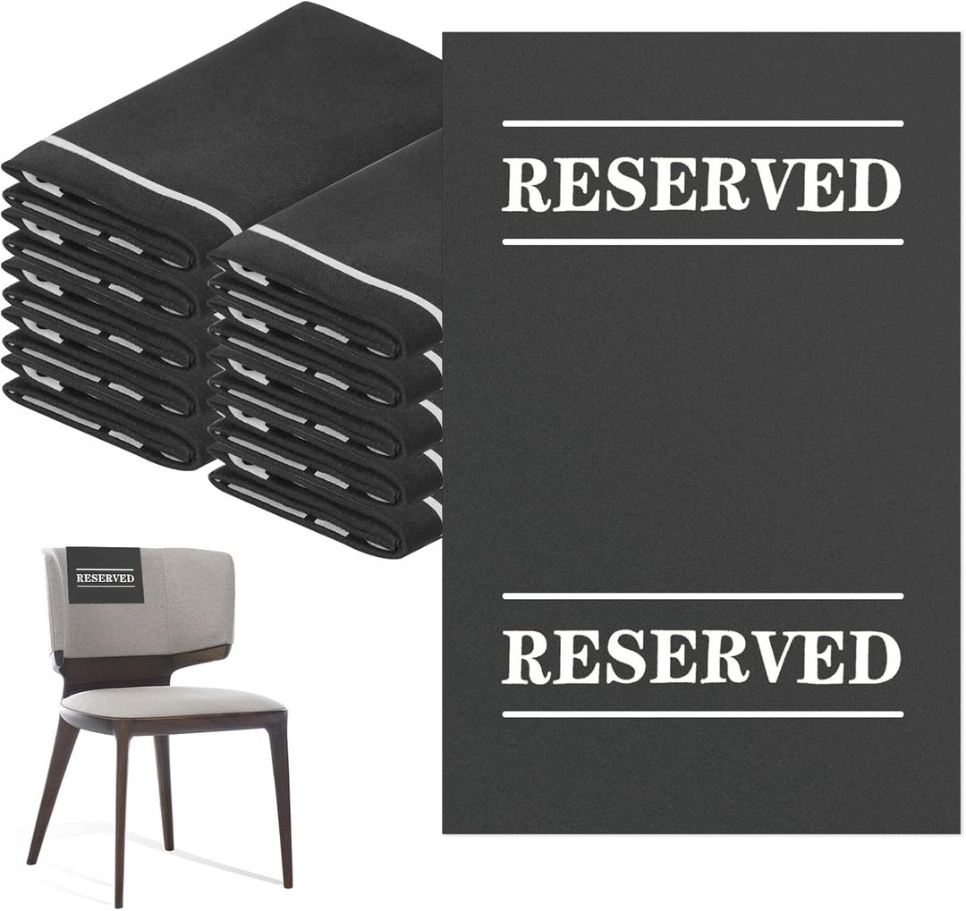 10 Pcs Reserved Chair Signs Cloth Church Placeholder Reserved Pew Signs Chair Reserved Seat Covers with Printed Words For Weddings, Churches, Receptions, Cinema, Celebrations, Parties and Events(Black)
