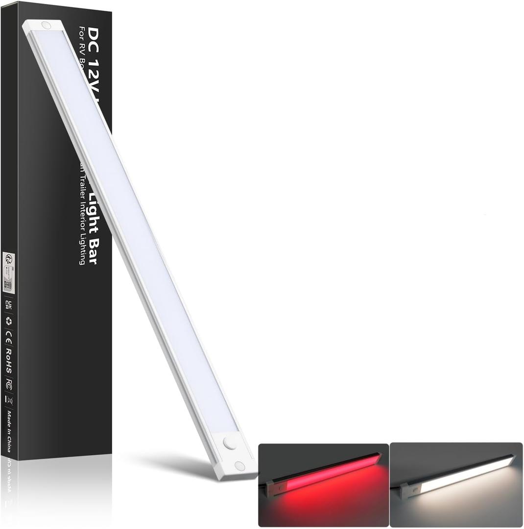 acegoo RV Interior LED Light Bar 12V LED Light Strip for Motorhome Camper Trailer Kitchen Countertop Under Cabinet Lighting, Integral Dimmer Switch & Red Night Light (Natural White, 16.5 inch)
