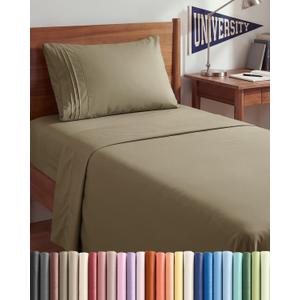 Twin XL Size 3 Piece Sheet Set - Comfy Breathable & Cooling Sheets - Hotel Luxury Bed Sheets for Women & Men - Deep Pockets, Easy-Fit, Extra Soft & Wrinkle Free Sheets - Khaki Oeko-Tex Bed Sheet Set