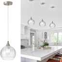 Brushed Nickel Pendant Lights Kitchen Island, Globe Pendant Light Fixtures with 8 Inch Clear Glass Shade, Modern Hanging Light Fixtures for Kitchen, Bedroom (1 Pack - Clear Glass Pendant Light)