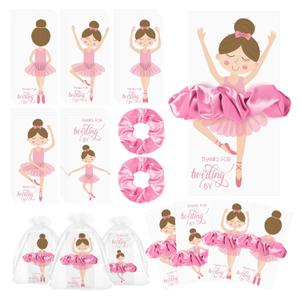 Yinkin 30 Sets Ballerina Party Favors for Girls Hair Scrunchies with Thanks Twirling Cards for Birthday Dance Recital Gifts Ballet Party Favors(Pink)