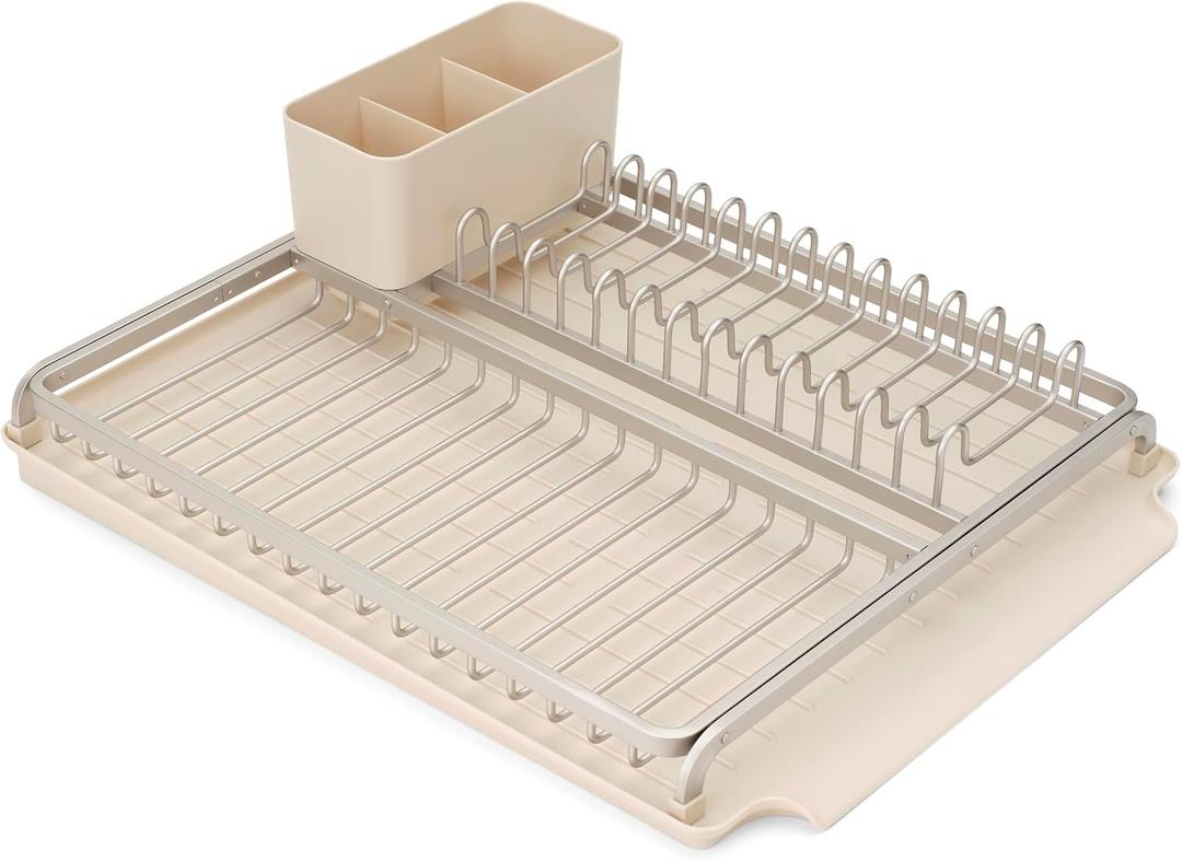 Brabantia SinkSide Dish Drying Rack (Soft Beige), Sleek Sink Organizer with Removable Cutlery Basket, Versatile Sink Drainer for Dishes and Kitchen Accessories
