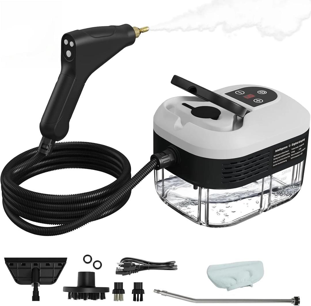 Steam Cleaner, 6-Levels Adjustable Switch Handle, 15s Heat-Up, 1.2L Tank, Steamer for Cleaning with 8 Pcs Accessories, Steam Cleaner for Home for Dirt, Grease, Grout, Tile,Floor,Couch and Car (White)