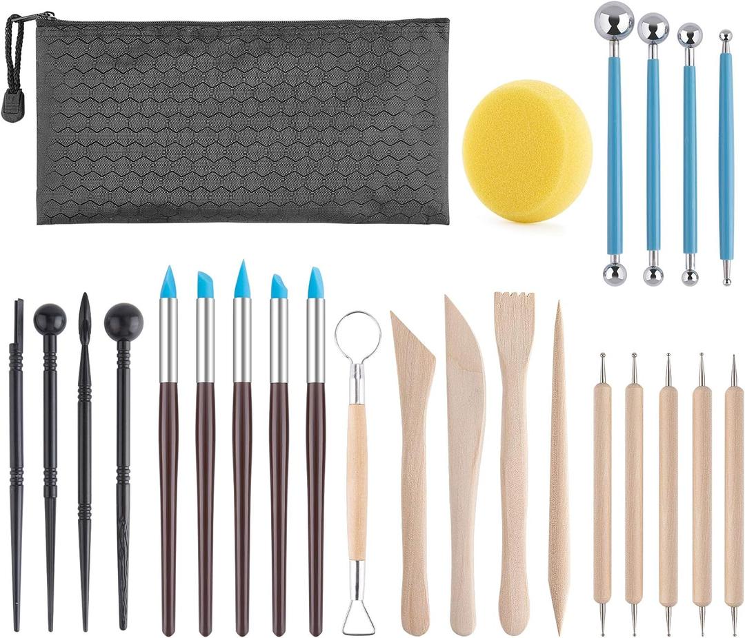 Luney Clay Tools Kit, 25 PCS Ceramics Polymer Clay Sculpting Modeling Pottery Tools Kit, Air Dry Clay for Adults, Pottery Craft, Dotting, Baking, Carving, Drawing, Molding, Modeling, Shaping