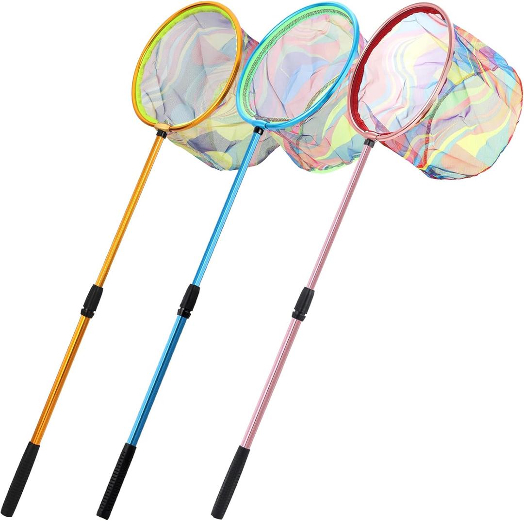 Kids Fishing Net, 3 Pack Telescopic Beach Nets with Aluminum Pole Handle, Butterfly Net for Kids, Fish Net Crab Nets Fishing Gear for Kids Youth, Outdoor Playing