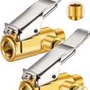 2-Pack Locking Tire Air Chuck, Brass Tire Inflator Hose Adapter w/Clip Adapter & Release Button for Lock On, No Leakage Air Compressor Pump Clip On Tire Chuck Nozzle Adapter Connect Accessories Tool (Quick Release Type)
