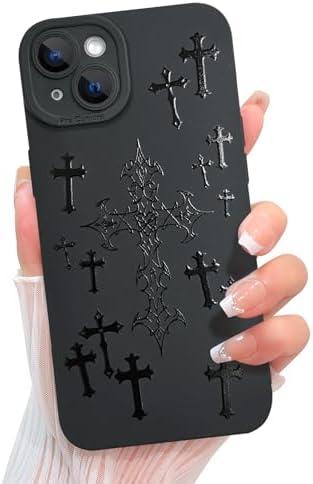 KANGHAR for iPhone 14 Case Aesthetic Blessed Cross Jesus Christian Goth Designed for Women Girls Men, Full Camera Protection Slim Fit Soft TPU Shockproof Protective Cover - Black