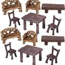 Skylety 12 Pieces Garden Furniture Ornaments Miniature Table and Chairs Set Village Micro Resin Bench Chair for Dollhouse Accessories Home Micro Landscape (Vintage Style)
