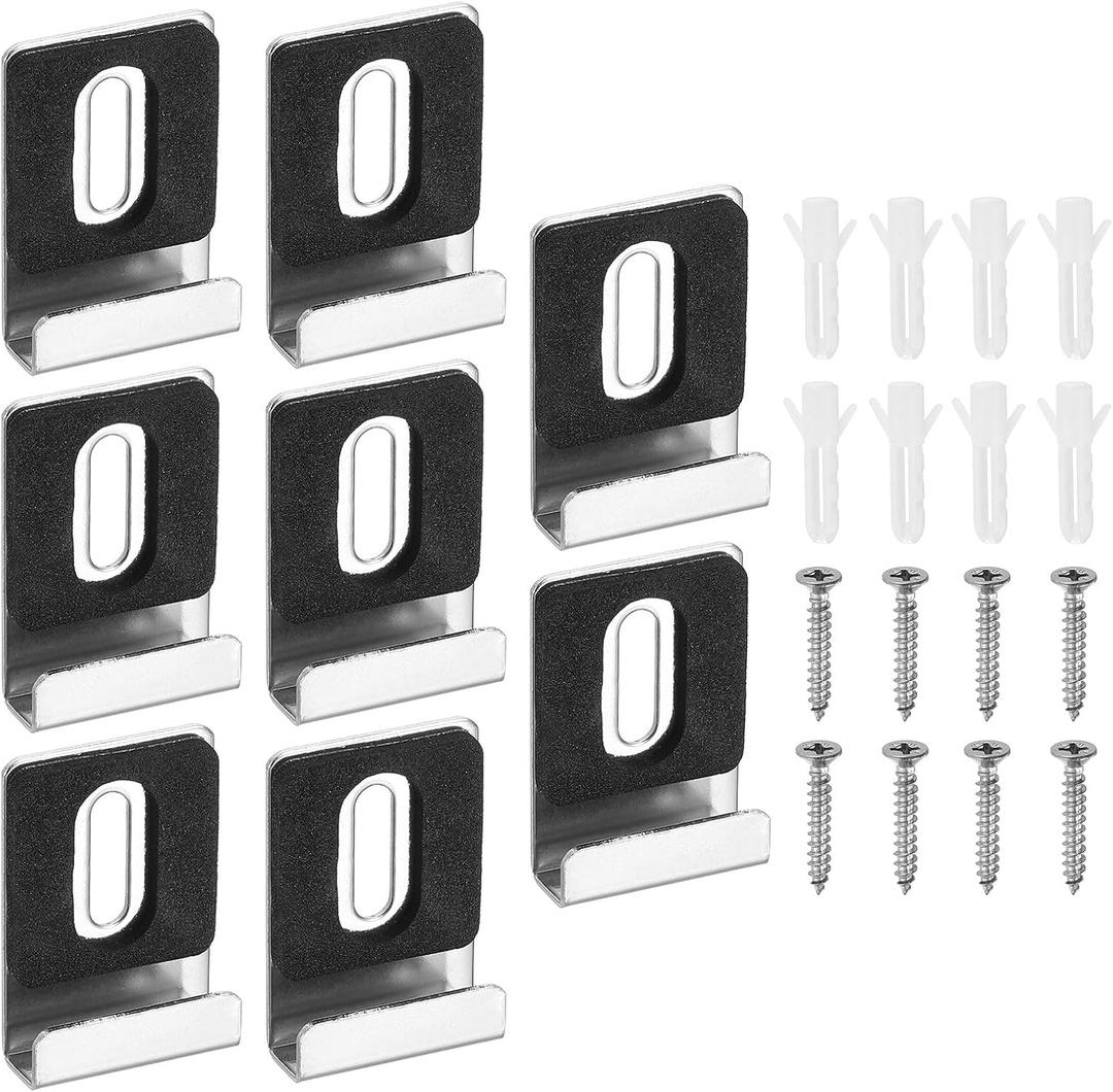 uxcell 8Pcs Metal Mirror Holder Clips, Mirror Hangers Hardware Kit with Screws & Rubber Pads Large Size for Wall Mounting Frameless Mirrors, Wall Tile, Billboards Display, Silver