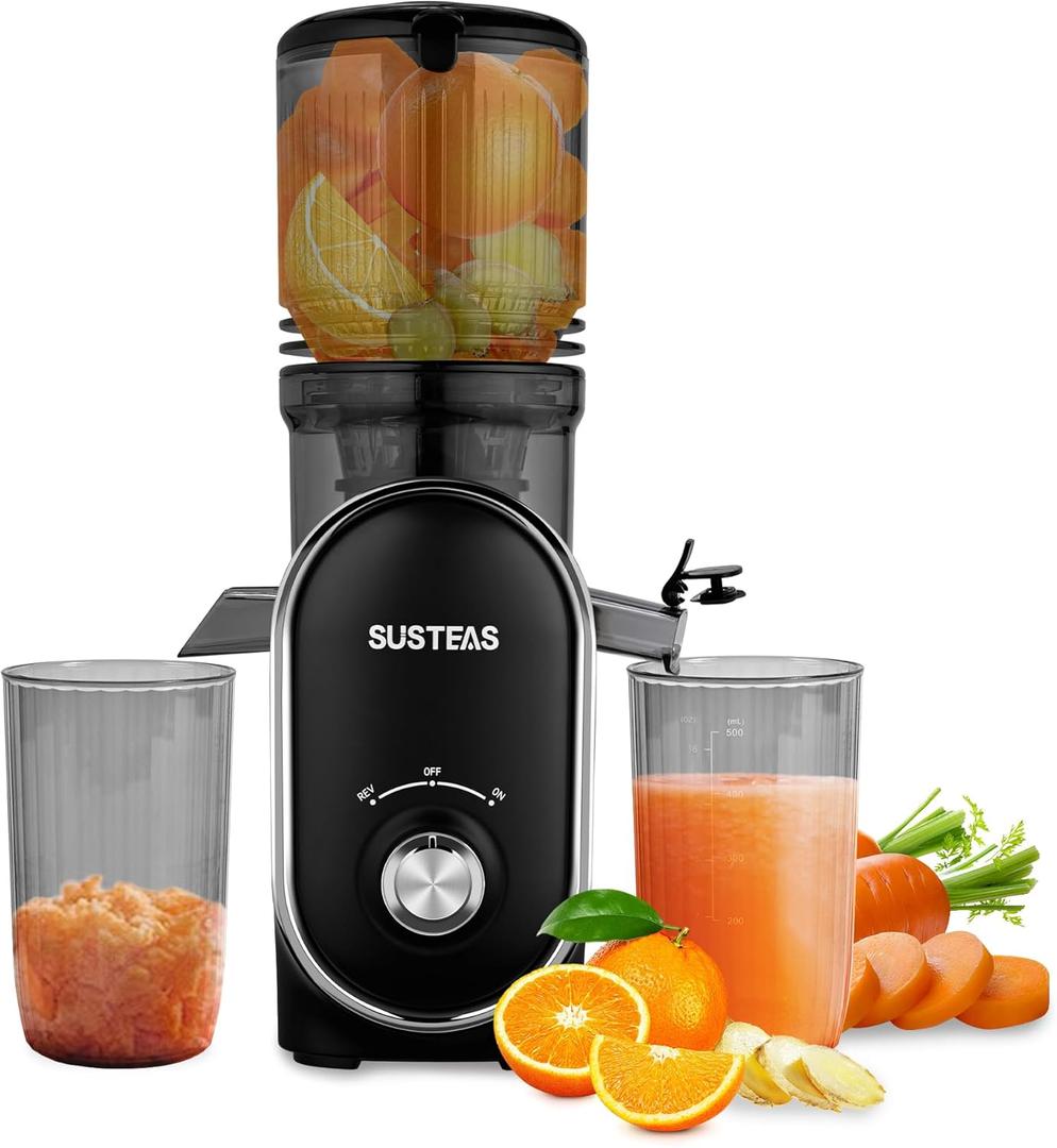 SUSTEAS Cold Press Juicer, 300W, 5.3" Large Feed Chute, 1.5L Capacity, Automatic Feeding, High Yield, Easy to Clean, Ideal for Whole Fruits & Vegetables, Black SUSTEAS Cold Press Juicer, 300W, 5.3" Large Feed Chute, 1.5L Capacity, Automatic Feeding, High Yield, Easy to Clean, Ideal for Whole Fruits & Vegetables, Black