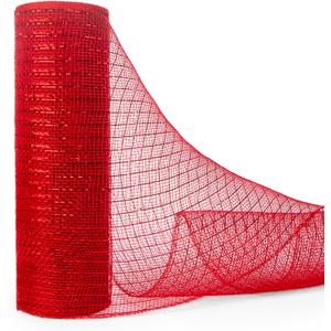 Ribbli Metallic Mesh Ribbon, 10 Inch x 30 Feet, Red Foil Mesh for Wreaths, Swags & Christmas Tree Decoration