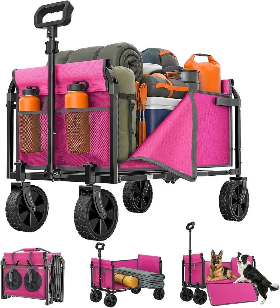 Portable Collapsible Wagon, Foldable Cart with Removable Side