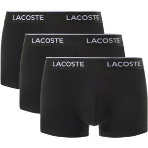 Lacoste Men's Cotton Stretch Tricolor Waistband Trunks, 3-Pack (Medium, Black With Black Waistbands)