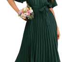 Milumia Women's Elegant Belted Pleated Flounce Sleeve Long Dress (Large, Green)