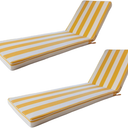 Lounge Chair Cushions Set of 2 for Outdoor Furniture 74x21x2.7 inch Premium Outdoor Chaise Lounge Cushions (Yellow+White Stripes), Standard