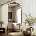 Dewfig Arched Full Length Mirror, 71"x28" Full Body Mirrors with Carved, Floor Mirror for HomeDecor, Standing/Halling Large Wall Mirror for Bedroom, Living Room, Cloakroom, Bronze, Retro Style
