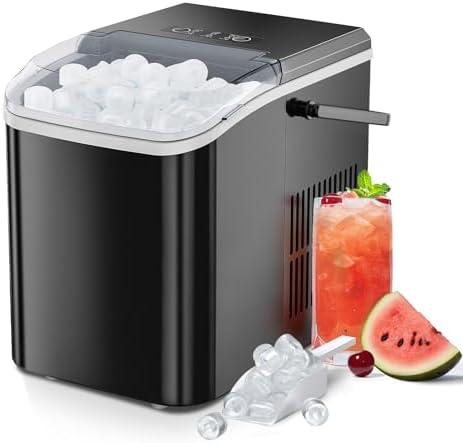 SMUG Ice Makers Countertop with Handle, Portable Ice Machine, 9 Bullet Ice Cubes in 6 Mins, 26lbs in 24Hrs, Auto-Cleaning, with Basket and Scoop, for Home, Kitchen, RV, Camping, Black