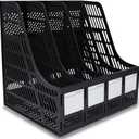 SAYEEC Desktop Magazine Holder Desk File Organizer 4 Compartments Vertical File Dividers Book Holder Frames Document Cabinet Rack Storage Organizer Box for Home Office School Black
