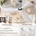 52 Inch White Ceiling Fan No Light, 3 Blade Wood Outdoor Ceiling Fans for Patios Gazebo Porch Living Room, Reversible Modern Wet Rated Indoor Ceiling Fan without Lights with Remote