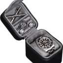 ROTHWELL Single Watch Travel Case with Accessory Compartment | Compact PU Leather Protective Box w/Microsuede Interior | Fits Watches & Smartwatches Up to 55mm | Accessory Lid for Jewelry (BlackGrey)