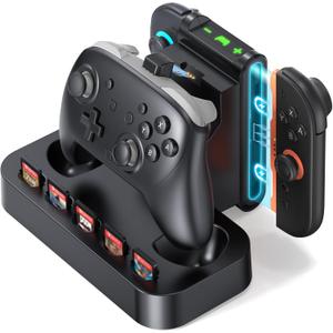 2 in 1 Charging Dock for Nintendo Switch 2 Pro Controller & Joycon, Fast Charging Station with Magnetic Snap, 5 Game Card Storage, Type-C Port, Non-Slip Base, LED Indicators, Durable Organizer Stand