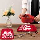 Funny Christmas Kitchen Pot Holders with Pockets, Choose Your Weapon Red Holiday Christmas Oven Pot Holders Heat Resistant Oven Mitts Hot Pads for Kitchen Baking Cooking