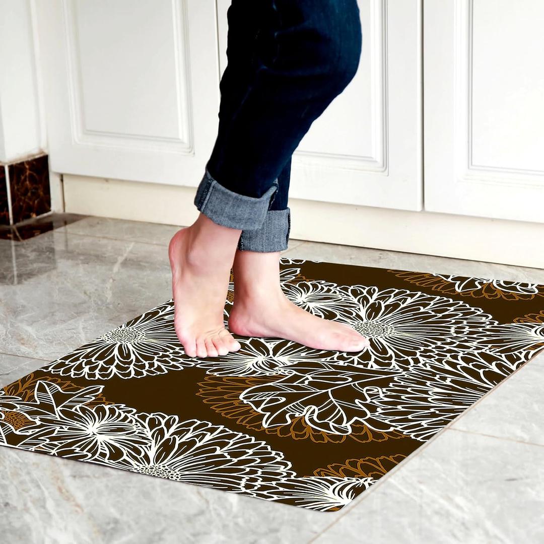 1/10 Inch Ultra Thin 24"35" Large Front Door Mat Indoor Entrance Inside Non Slip, Waterproof Rubber Kitchen Mat and Interior Home Washable Door Mat, Coffee Brown