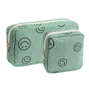 Gardsell Makeup Bag Purse Cosmetics Bags Corduroy Cute Cosmetic Pouch Handbags Purses Makeup Organizer Storage for Women (2 Pack Black)