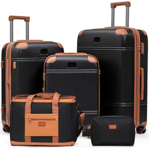 Expandable Luggage Sets 5 Piece with Detachable Spinner Wheels and TSA Lock,ABS Hard Case Suitcases with Wheels,Carry On Luggage Set (5 Piece Sets (20/24/28/DB/TB), Black)