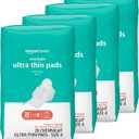 Amazon Basics Overnight Feminine Period Pads for Women, Ultra Thin with Flexi-Wings, Unscented, Size 4, 112 Count (4 Packs of 28)